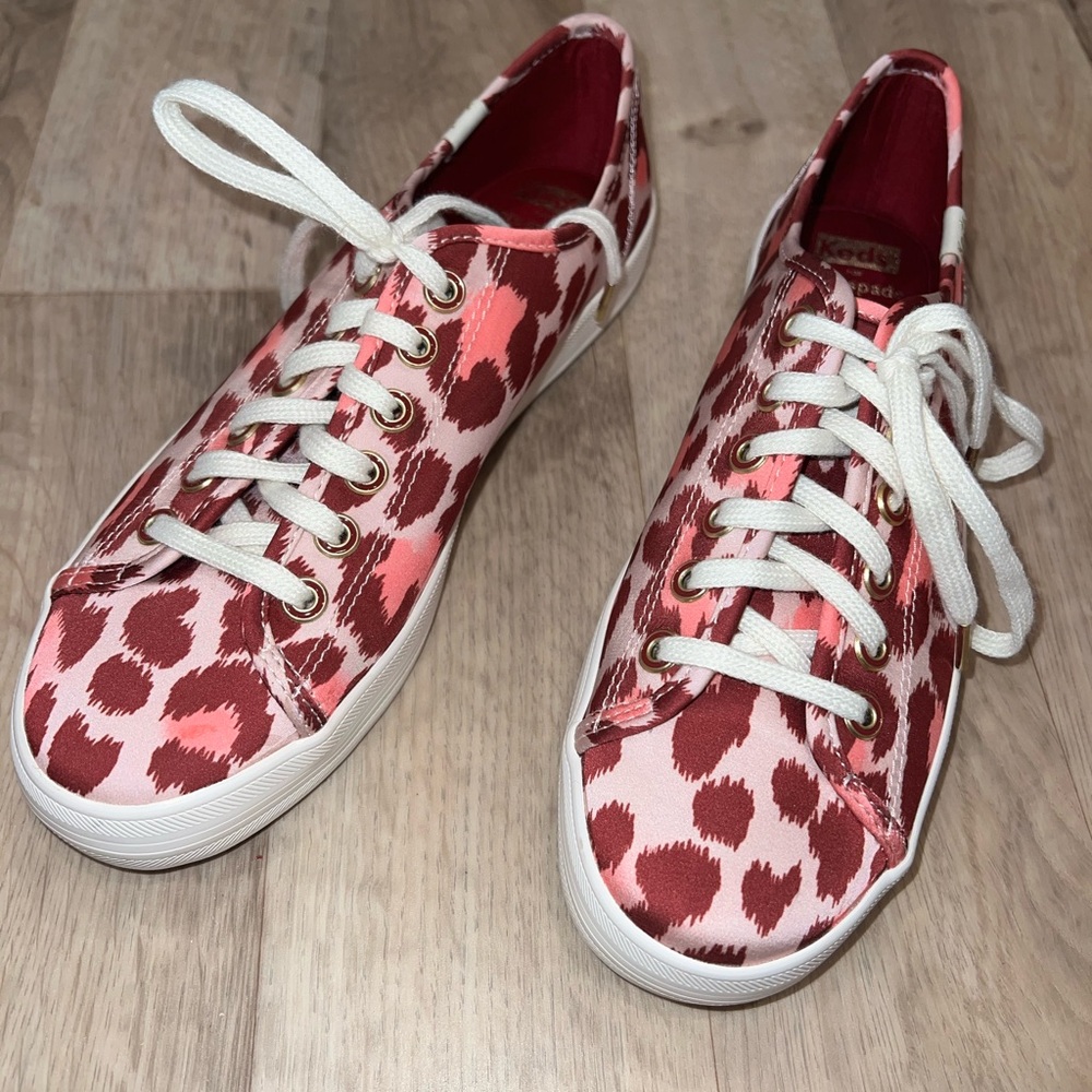 Keds x Kate Spade Pink and Red Canvas Sneakers with Leopard Print 8.5 EUC